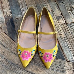J.CREW Embroidered Satin Mary Jane Flats